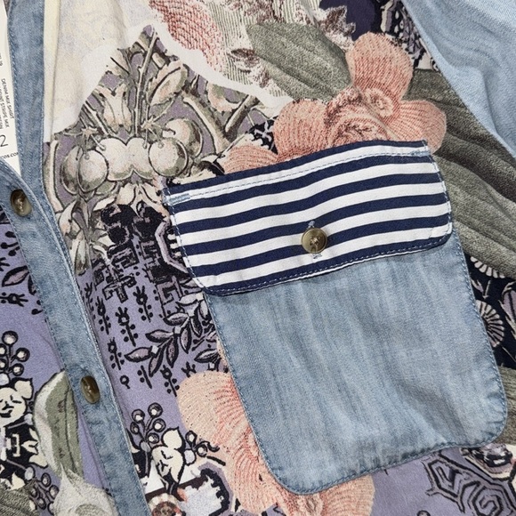 Chico's mixed-print denim long sleeve button up shirt sz 2 retro Western NEW - Picture 3 of 4